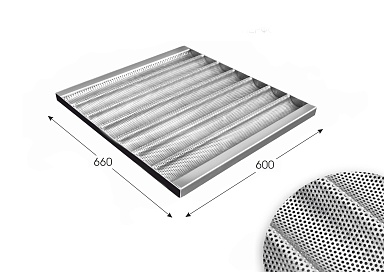 Лист подовый волнистый алюминиевый перфорированный 660×600×20 - фото №1 - lg